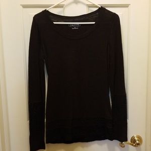 Black long sleeved t-shirt with lace detail